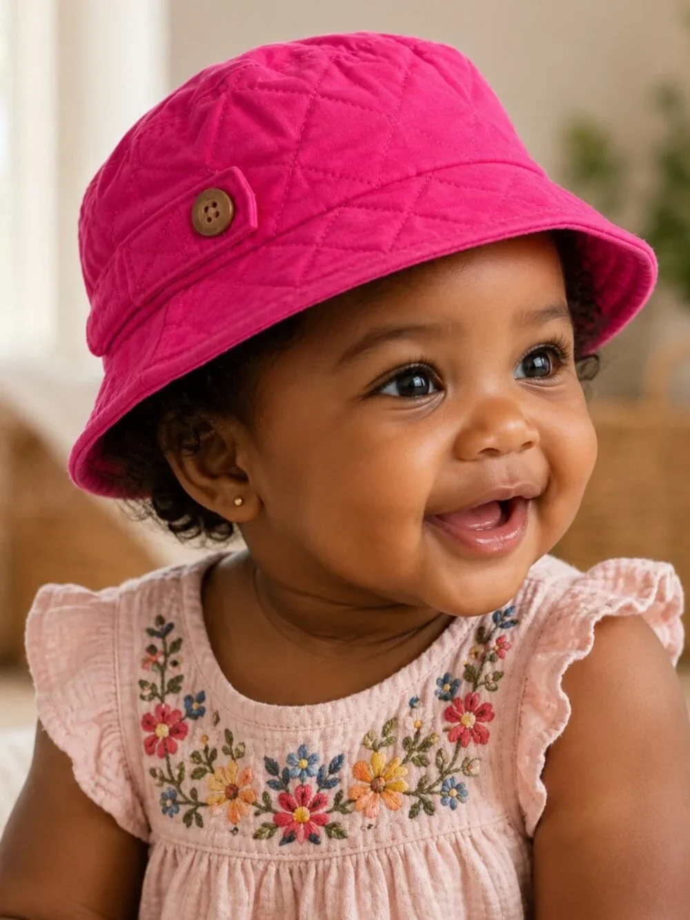 BABY GAP Quilted Cargo Bucket Hat Infant Baby Girl 6-12 mo Fuscia Dark Pink